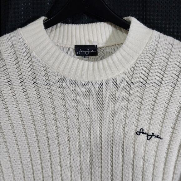 SEAN JOHN! LUXE VANILLA CREAM RIBBED KNIT OVERSIZED CREW NECK SWEATER! SZ XL - Picture 5 of 9